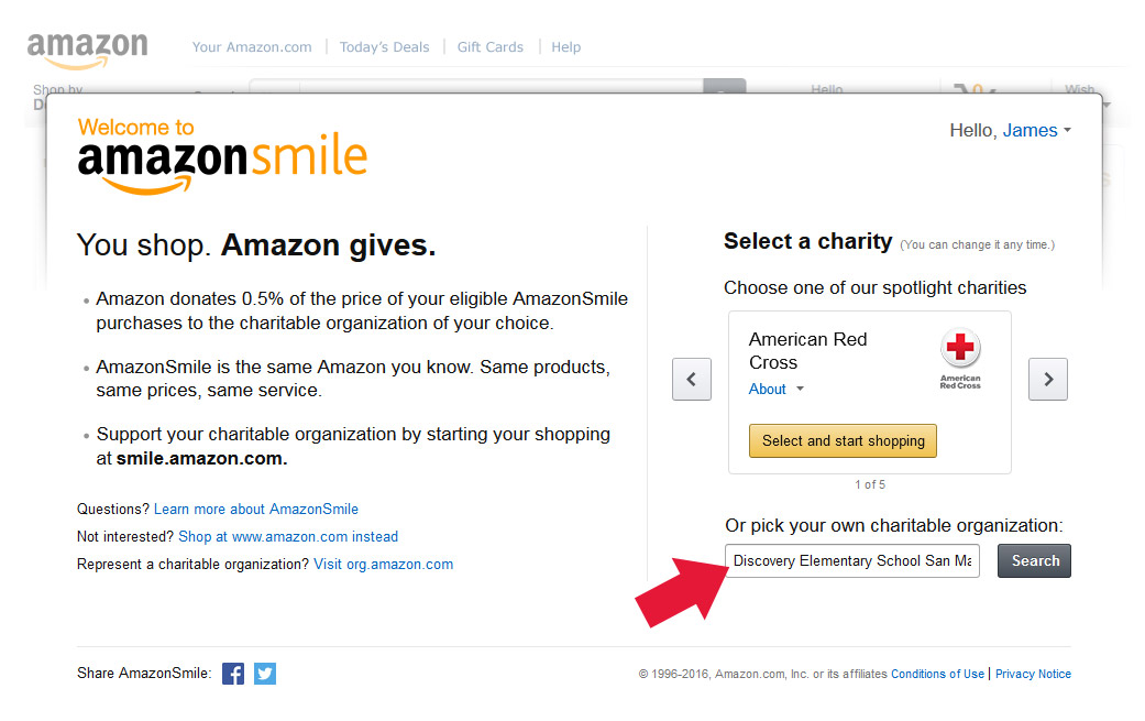 Amazon Smile Step 1